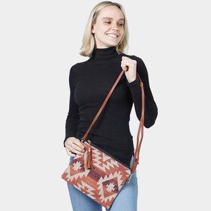Red Western Aztec Print Crossbody / Clutch Bag